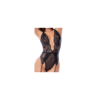 Body noir en dentelle avec dos lacé et porte-jarretelles – Mapalé